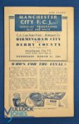 1945/46 FAC semi/final replay match programme Birmingham City v Derby County at Manchester City 27