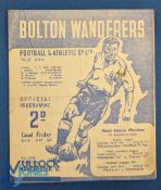 1948/49 Bolton Wanderers v Manchester Utd Div. 1 match programme 15 April 1949, pencil team changes;