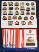 28x Arsenal Football Danbury Mint Victory Metal Enamel Pin Badges, with 26 victory cards