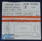 1962 British & I Lions v SA 3rd Test Rugby Ticket: Large detailed stand ticket for the third test at