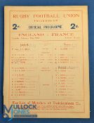 1928 England v France Rugby Programme: Now with portrait-format team page to front of 4pp
