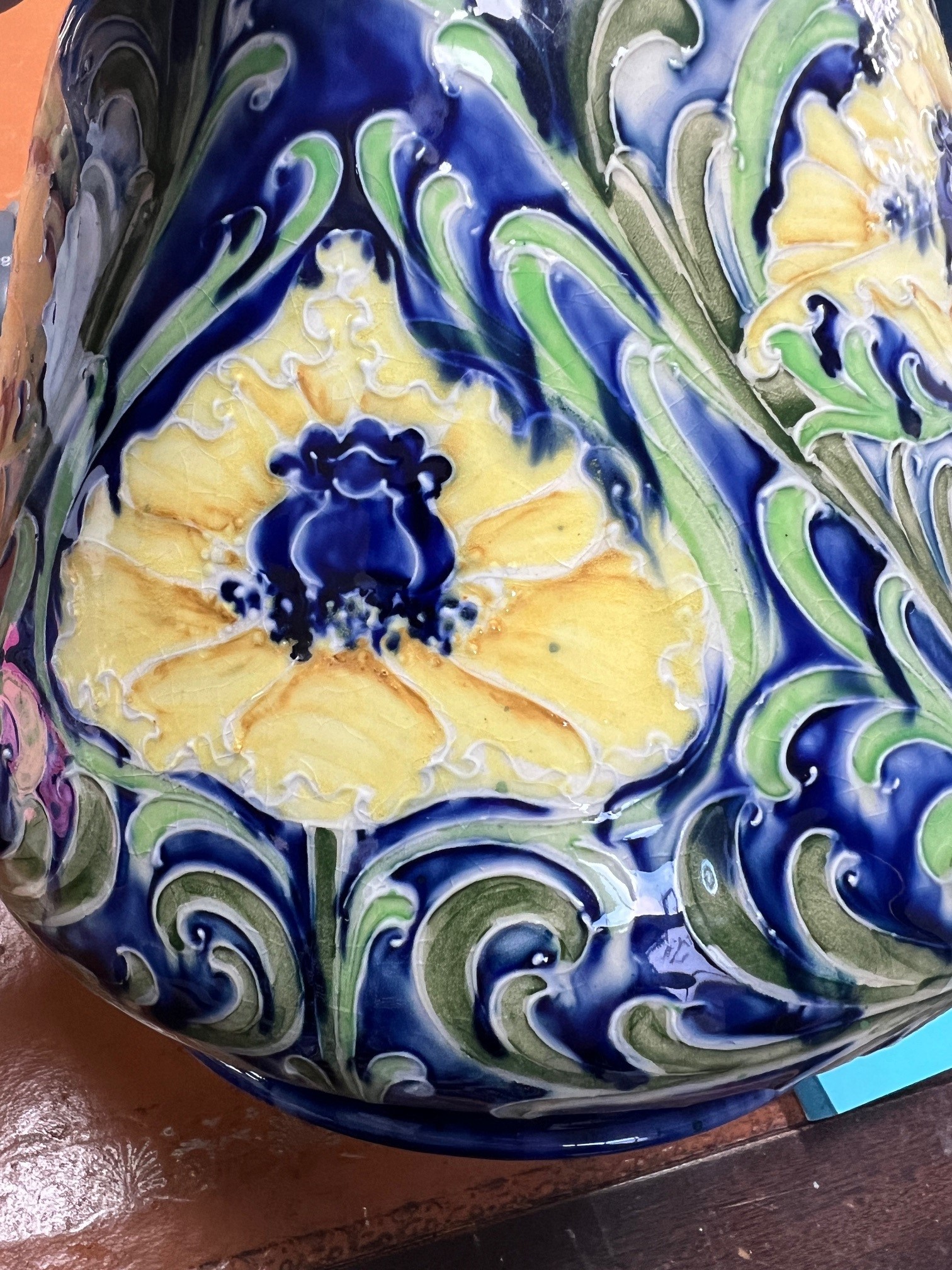 A William Moorcroft Florian ware vase decorated with yellow cornflowers, 21cm height, circa 1913. - Image 3 of 13