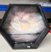 Julie Beer, Serenity painting, spray paint oil, framed, 50cm height.