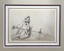 George Chinnery (1772-1852) 'A Boat Girl at the Tiller of a Sanpan', pen and ink over pencil,