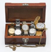 A selection of Seiko watches, one Rotary watch and some watch straps.