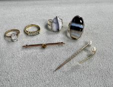 Large Oval Black Banded Agate Ring Stone size: 10.10. Finger size: P, Large Pear Jasper Ring Stone