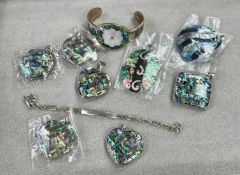 Pretty silver abalone and mother of pear bangle bracelet, Silver Filed Figaro link ID bracelet