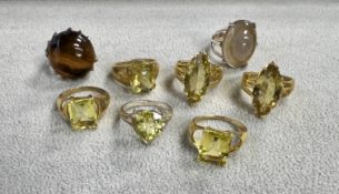 6 various Citrine rings: 1. Heart shaped Citrine silver ring. Citrine size:3.72 Finger size: K-L