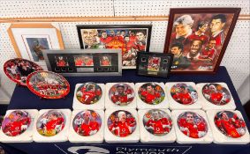 A collection of Manchester United merchandise, to include a limited edition signed and framed poster
