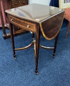 An Edwardian mahogany and inlaid drop flap side table,
