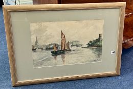 L.Heslop, watercolour early 20th century 'View of Royal William Yard', 31cm x 46cm, framed and