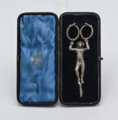 A pair Victorian novelty silver harlequin sugar tongs, Marshall & Son, length 12cm in original