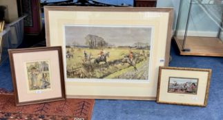 'In Full Cry' silk woven picture after Louis Wain Cat print and Lionel Edwards 'Clearing the