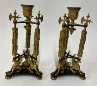 Pair of 19th century gilt ormolu and bronze candle holders of ornate form, probably French, height