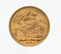 A Melbourne Victoria full sovereign, dated 1880.