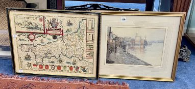 S.Mannock, watercolour 'Morning Falmouth' signed, 26cm x 35cm together with a reproduction of a John