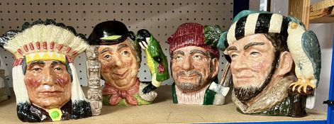 Royal Doulton four character jugs 'The Falconer', 'Lumber Jack', 'Walrus & Carpenter' and '