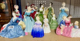 A collection of Royal Doulton figurines including Enchantment and Bed Time Story (13)