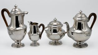A French silver four piece tea service, export marks, approx. 54oz