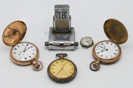 Two gold plated full hunter pocket watches also a small vintage Zenith ladies wristwatch together