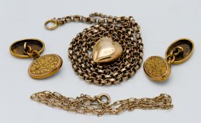 A 9ct gold opal heart pendant together with two 9ct gold chains approx. weight 8.8g together with
