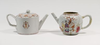 A Chinese Export monogrammed ‘famille-rose’ teapot and cover, Jiaqing (1796-1820) of cylindrical