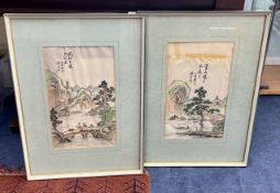 A collection of Chinese paintings comprising; six paintings on silk, exotic birds and flowers (
