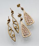 A pair of 9ct gold earrings, approx. 7.9g