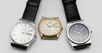 Three Seiko quartz date gents wristwatches