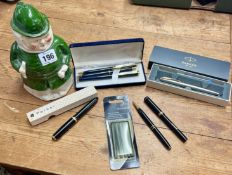 A fountain pen Conway Stewart with 14ct gold nib together with three piece pen set including