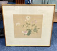 Watercolour on silk, flowers Mounted, framed and glazed