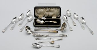 George V silver caddy spoon marked Sterling silver D&B in fitted case together with various Georgian