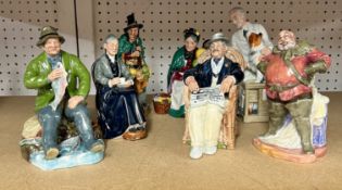 Royal Doulton figures 'Taking Things Easy, Thanks Doc, The Old Balloon Seller, The Mask Seller,
