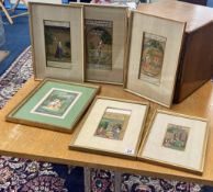 Four Indian Mogul Miniatures depicting various scenes including ladies in gardens and a domestic