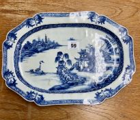 A 19th century blue and white Chinese porcelain platter decorated with a landscape scene, 33cm x