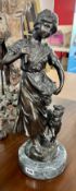 After Auguste Moreau, a bronze figure of a country girl on marble base, height 49cm