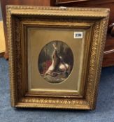 Oil painting 'Dead Game' in ornate gilt frame, overall size 40cm x 35cm