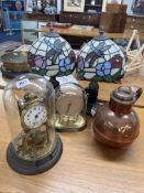 An anniversary clock under dome, a 1960’s Albion clock, copper Army Navy jug, two