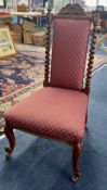 Victorian mahogany framed twist back Prayer Chair with cabriole legs
