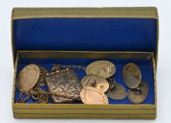 A pair of 9ct gold cufflinks approx. 6.7g, pair of silver cufflinks and a 9ct gold chain with