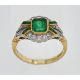 An emerald and diamond ring set in 18ct yellow gold with centre emerald (6mm x 5.5mm) with cut - Image 1 of 3