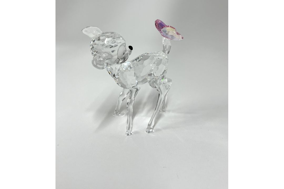 Swarovski Crystal Glass, 'Bambi' with pink butterfly, boxed.