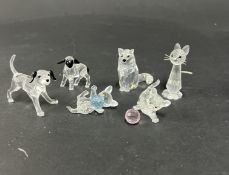 Swarovski Crystal Glass, six pieces including Lamb, Dalmatian Puppy, Kitten with Pink Ball etc,