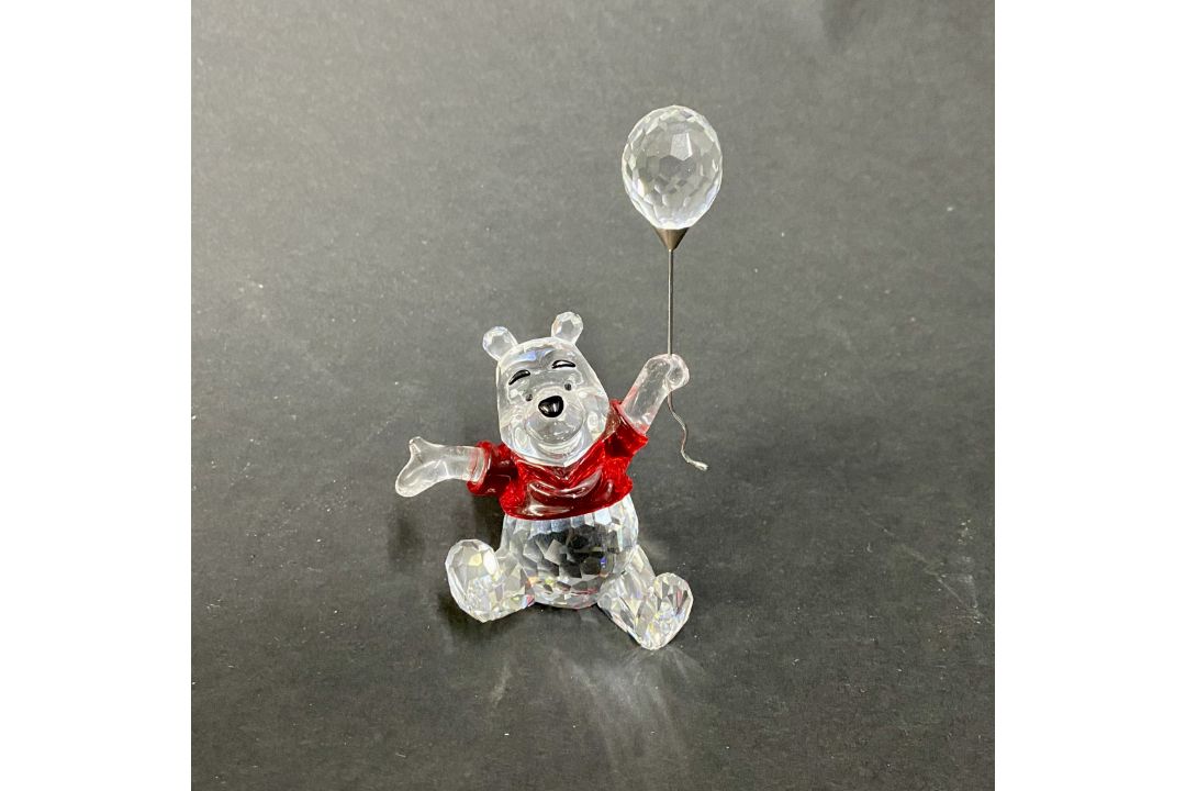 Swarovski Crystal Glass, 'Pooh' with balloon and red jumper, boxed.