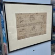 Set of four German drawings, each approx. 23 x 32cm. Framed and glazed description from an old