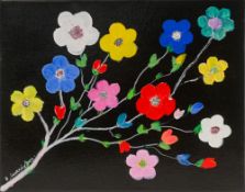 Rosie Cunningham, British artist, 'Blossom - Colour' acrylic on canvas, 20cm x 25.5cm. Rosie is a