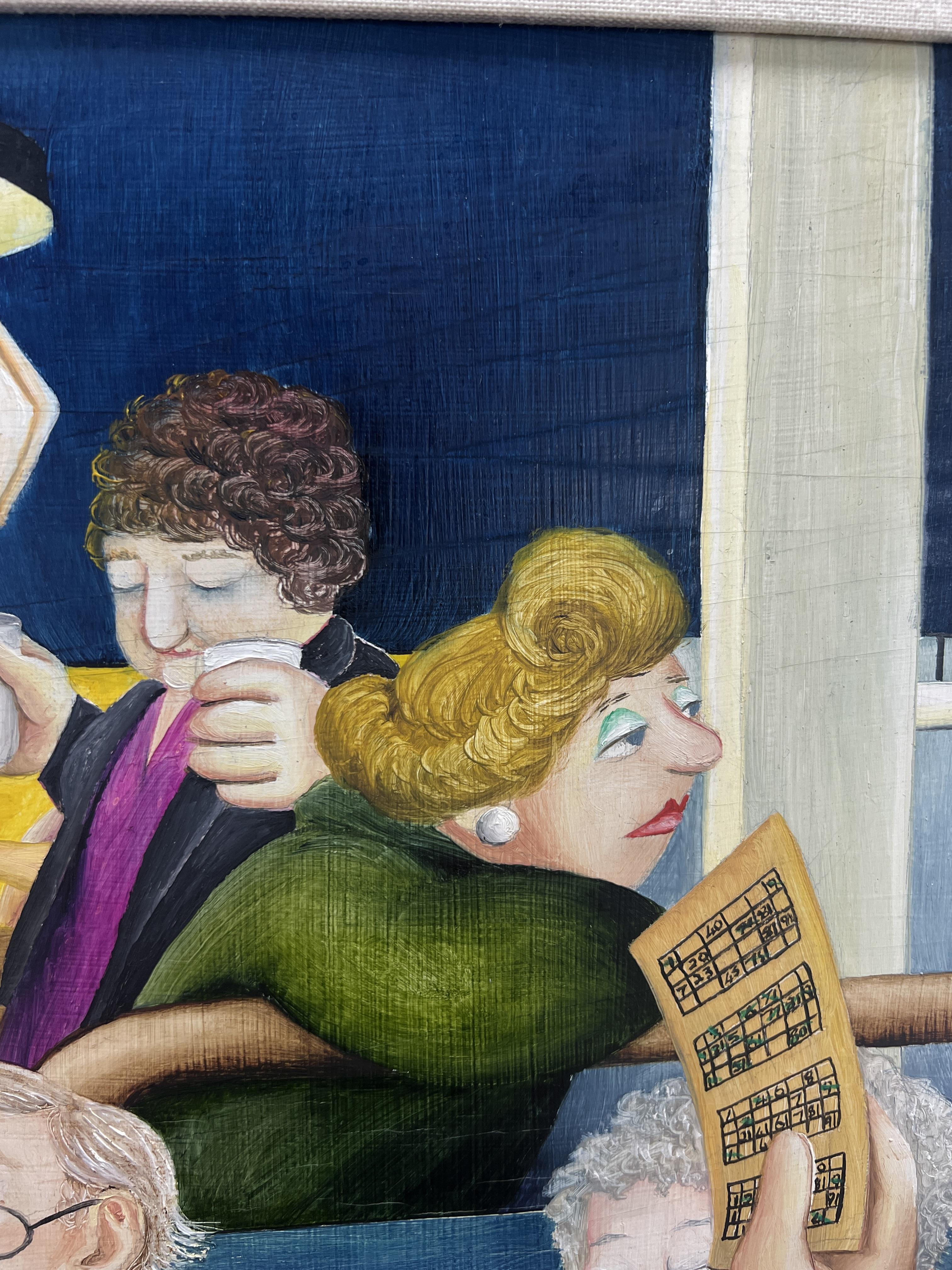 Beryl Cook (1926-2008), an original oil on board titled 'Bingo', signed. 51cm x 30cm, Overall size - Image 7 of 16