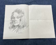 Robert Lenkiewicz (1941-2002) Pencil drawing of a Women, signed, on folded paper, maximum size