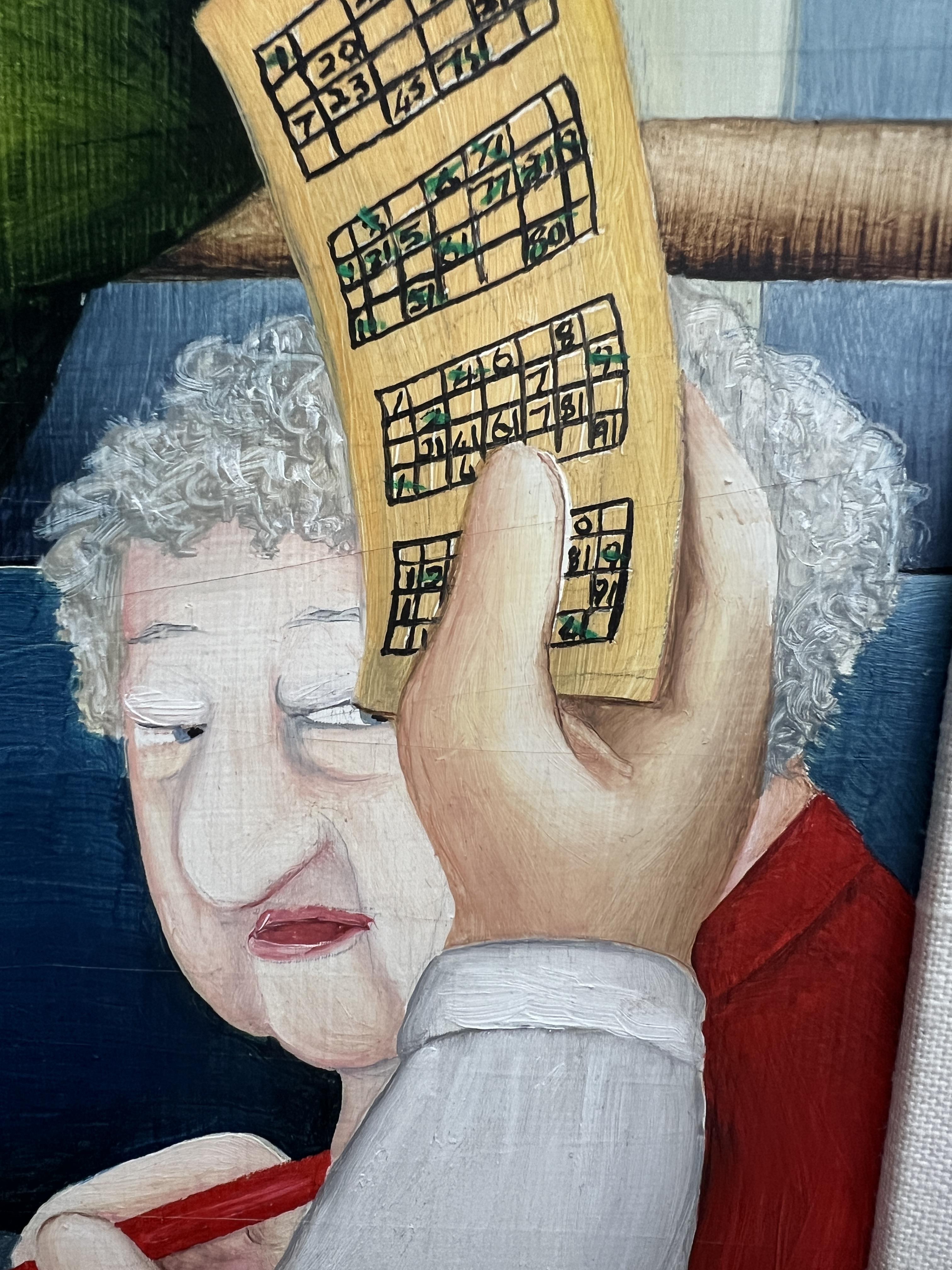 Beryl Cook (1926-2008), an original oil on board titled 'Bingo', signed. 51cm x 30cm, Overall size - Image 12 of 16