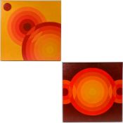 Stephen Beer, two acrylic on canvas paintings, 'Geometric 2015', signed on reverse, 60cm x 60cm